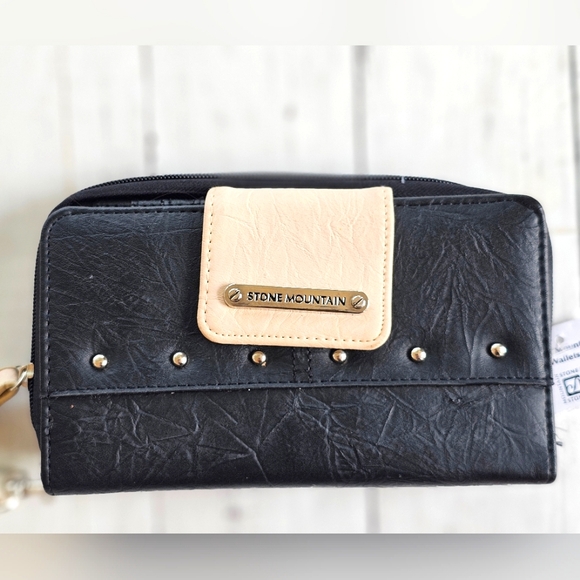 Stone Mountain Western Leather Black & Cream Large Wristlet Wallet Bag - Picture 2 of 6